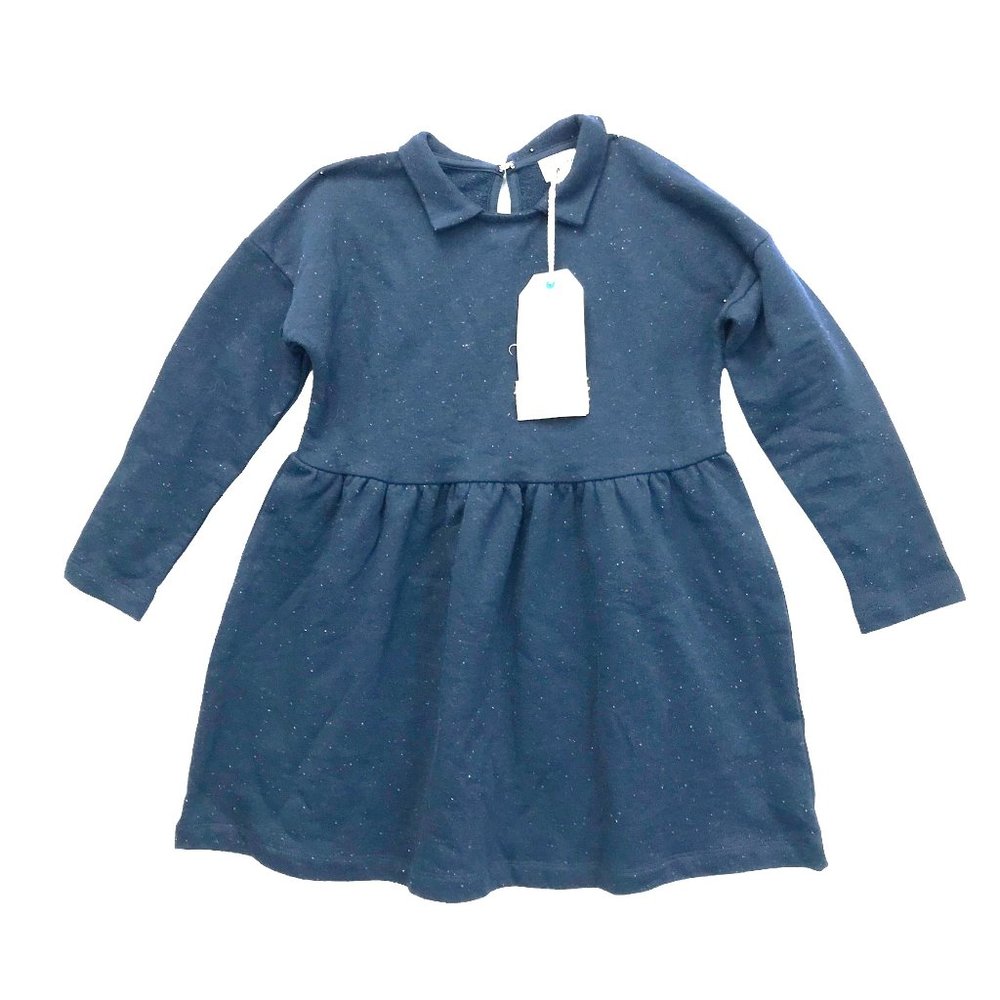 MORLEY Dress Girls 8Y Long Sleeve Cotton Navy Blue Knit Made In Portugal